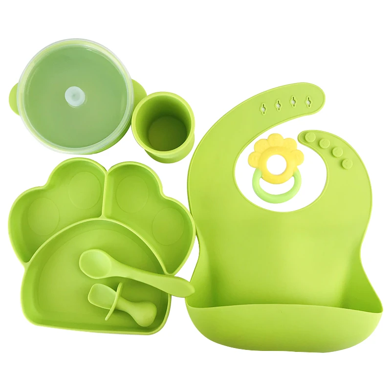

Hot Selling Personalized Baby Silicon Suction Bowl Bib Waterproof Organic Silicone Feeding Set, Pantone color kid suction plate mat