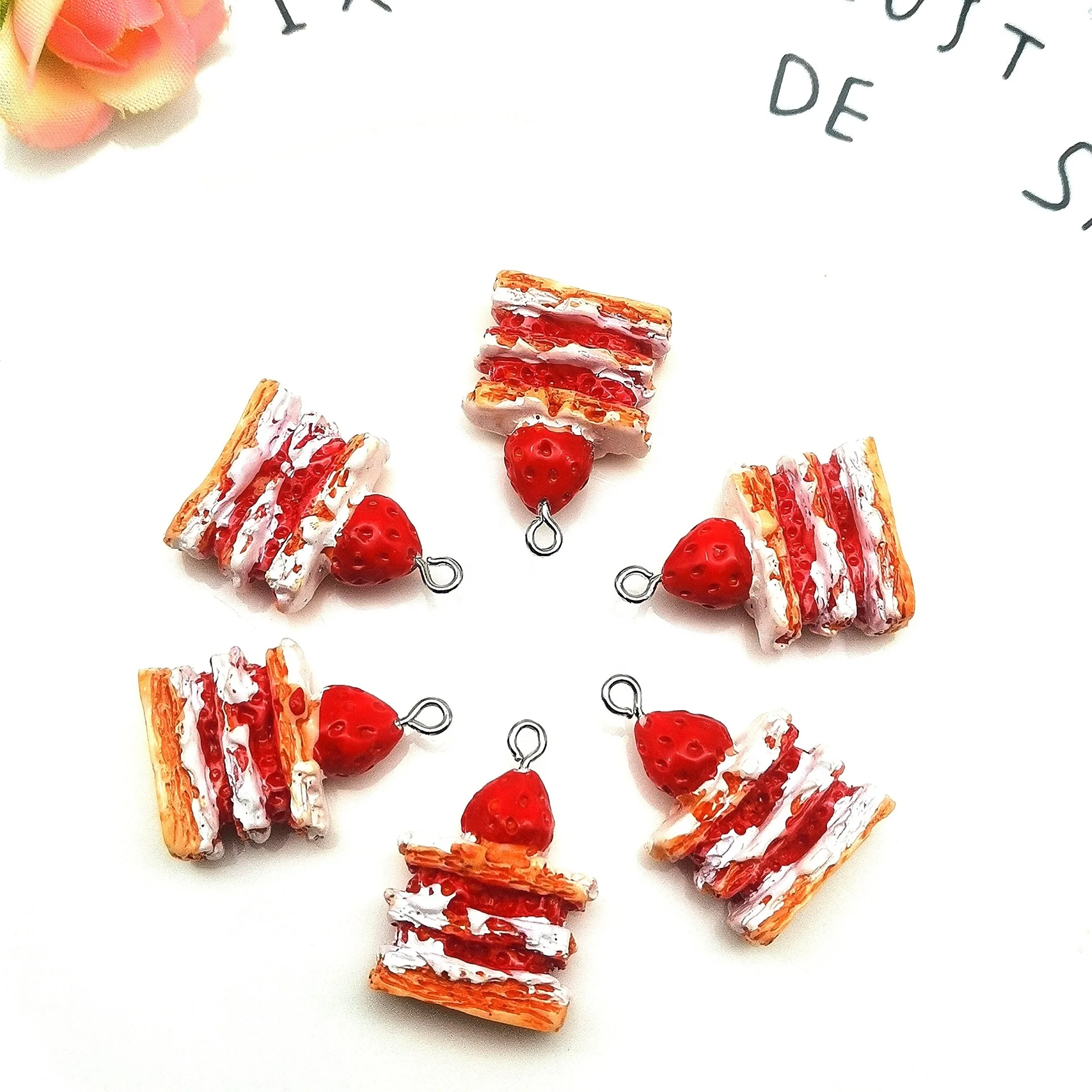 

Cute DIY cake resin charms stereo simulation double layer strawberry keychain pendant for earrings pendant accessories, Picture