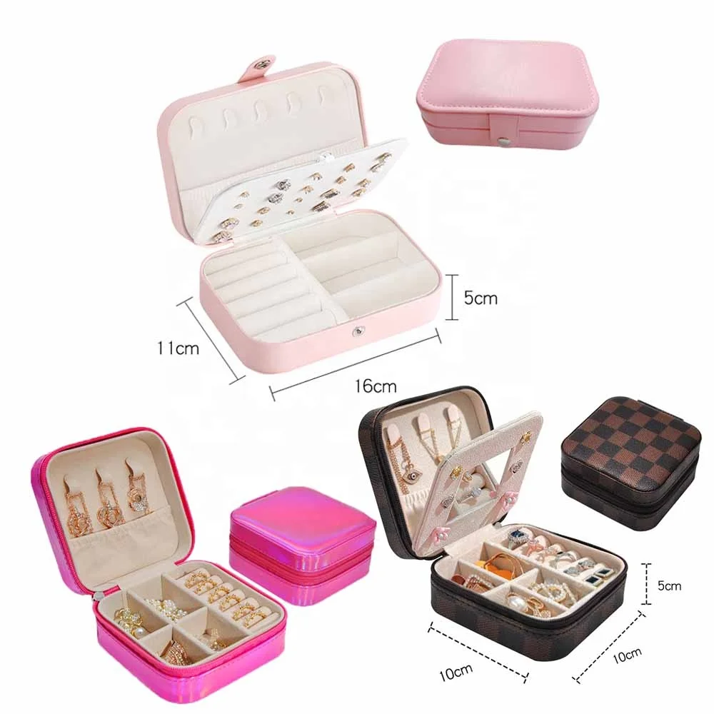 

Travel Portable Bracelet Earring Ring Necklace Case Display Jewelry Storage Box Organizer Zipper PU Leather Jewelry Packing Box