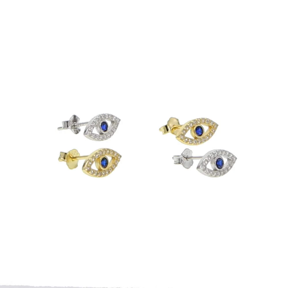 

New Real 925 Sterling Silver Factory Drop Shipping Fine Turkish Jewelry Evil Eye Studs Micro Pave Cz Bling Earrings
