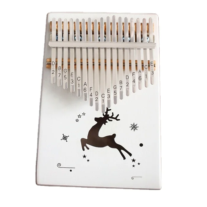 

Hot Selling Wooden 17 Keys Reindeer Carved kalimba Musical Instrument, White