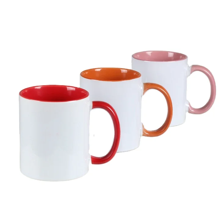 

inside and handel color mug 11oz logo custom blank white box packed coffee mug for sublimation, 12 colors