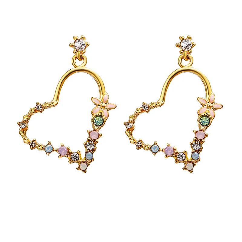 

Trendy Gold Plated Heart Shape Crystal Healing Stones Heart Shape Hoop Earrings for Women 2019, Silver