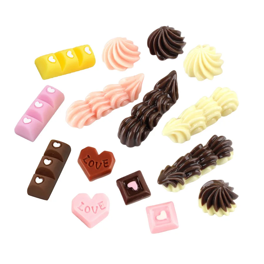 

hot sale flat back rectangle heart shape resin charm miniature cream chocolate