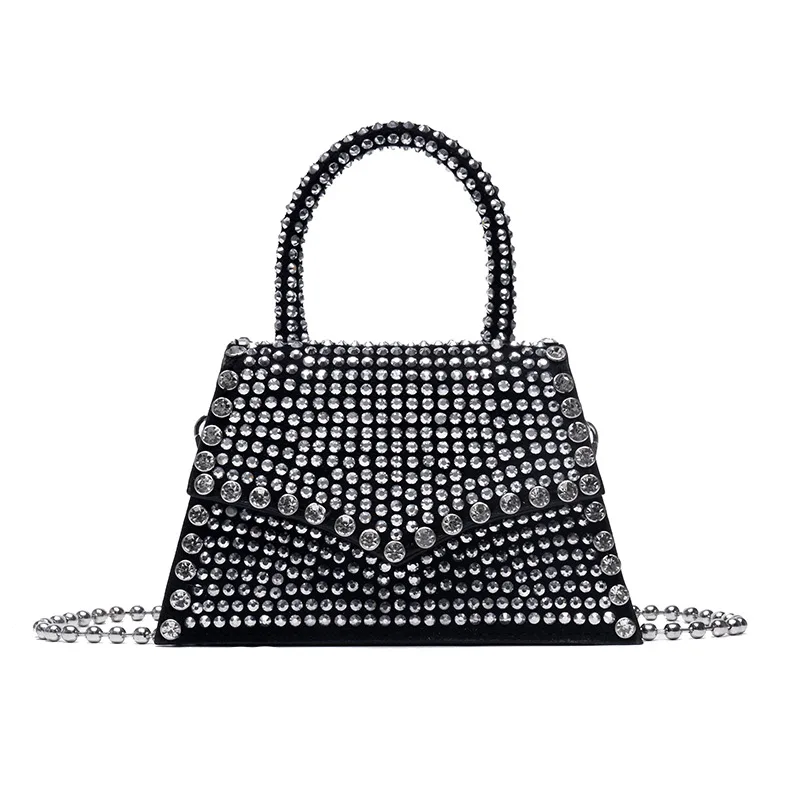 

Hot Sale Fashion Ladies Handbag Black Mini Square Bling Diamond Magnetic Buckle Single Shoulder Chain Party Handbags For Ladies