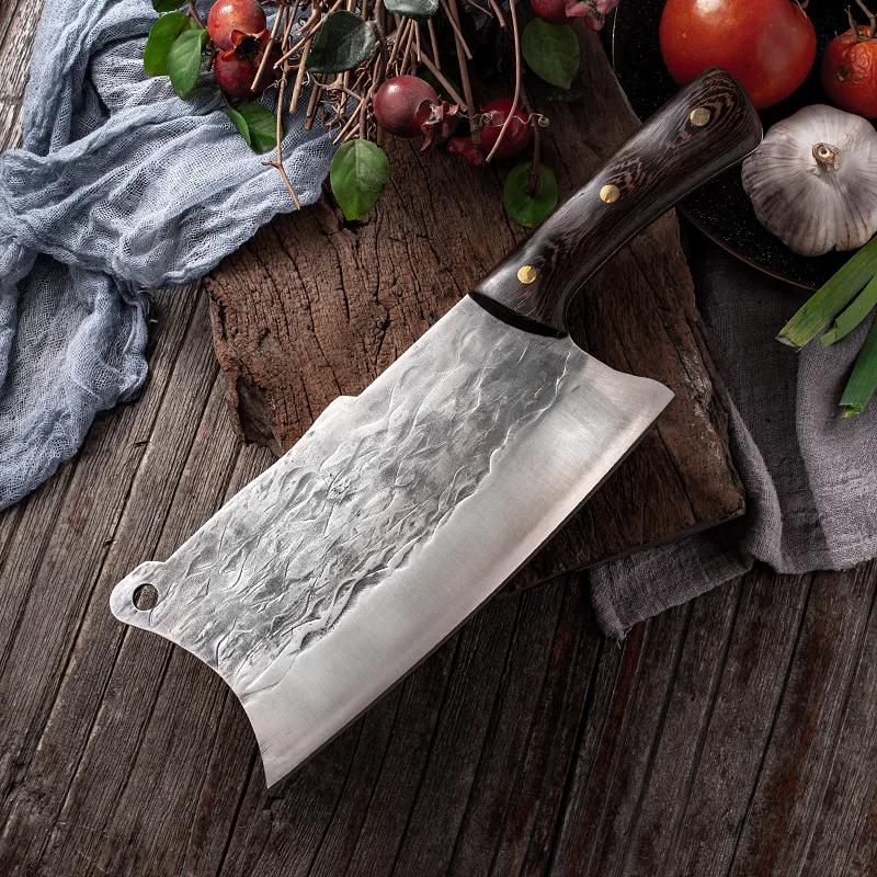 

2021 New style Stainless Steel Wenge wood handle 8 inch Kitchen Butcher knife professional Chinese Chef Chopping Cleaver, Silver