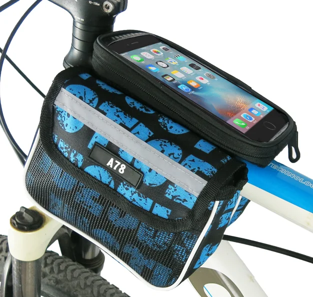 

Rainproof New mountain Bike top tube touch screen bag Bicycle saddle storage bag, Blue