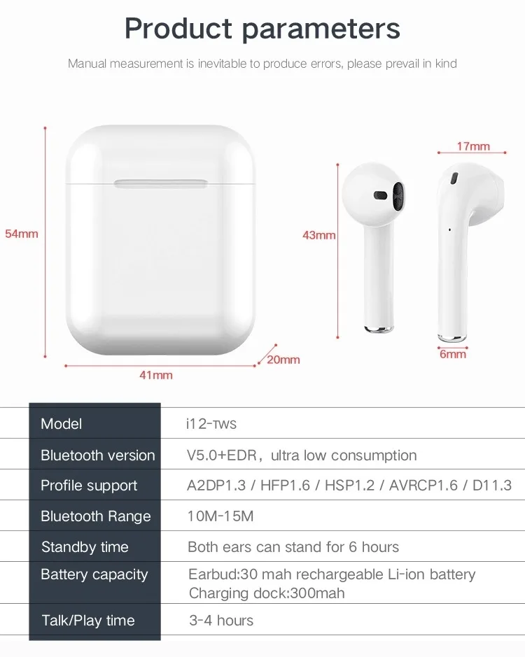 Original I12 Sport Wireless Earbuds In Ear Headphone Fone Bluetooth 5.0