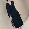 APHACATOP 2019 Drop Ship Wholesale Handwork Beading Black Basic Women Dress