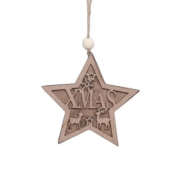 

2022 star shape Wood Pendant Christmas Tree Hanging Decorations