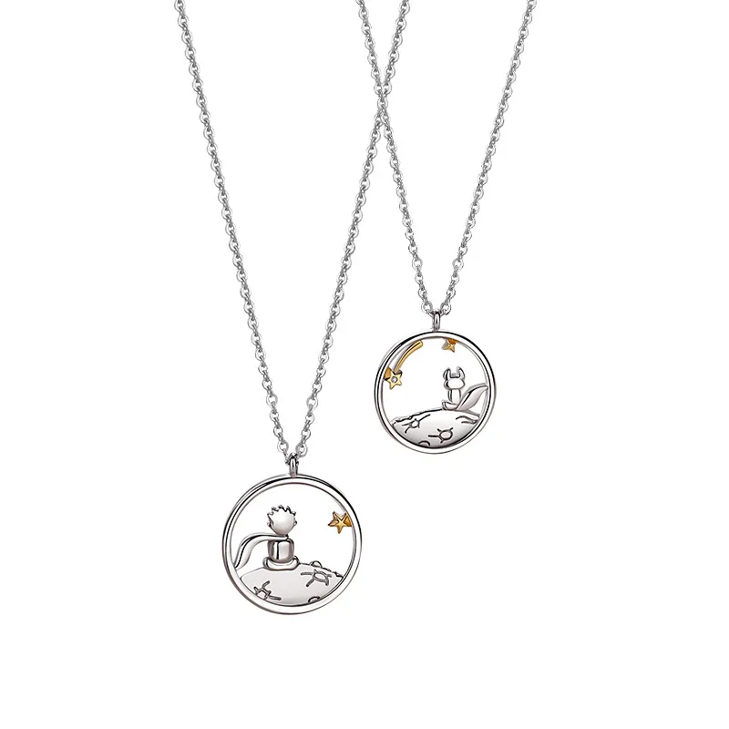 

Hainon Korean Design Sterling Silver Necklace The Little Prince and Fox Couple Necklace Clavicle Chain Anniversary Gift