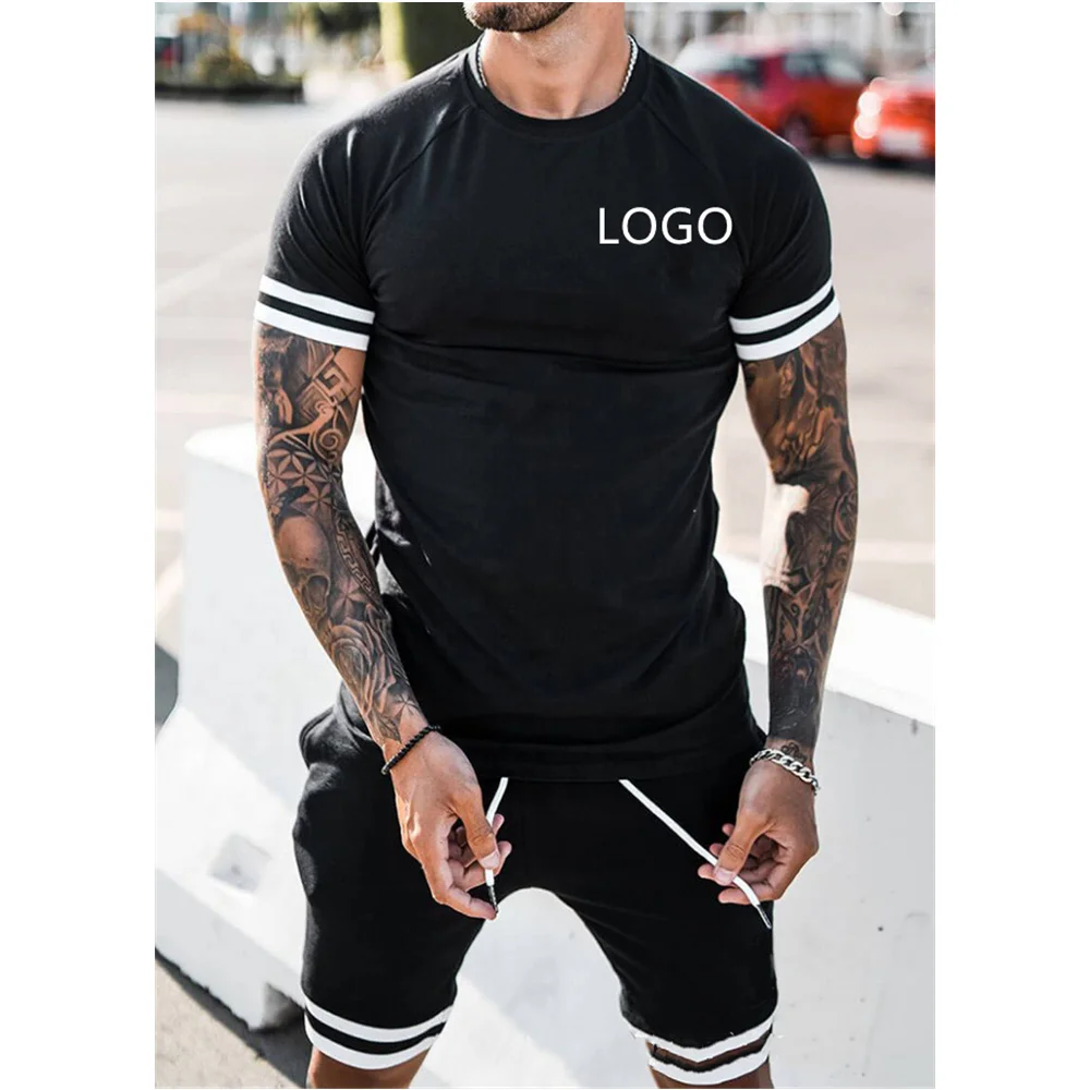 

European And American Hot Selling Custom Logo Designer Male Plain Color Fashion Sports Casual Short Two Piece Sets Men Tracksuit, Black,green,white,red