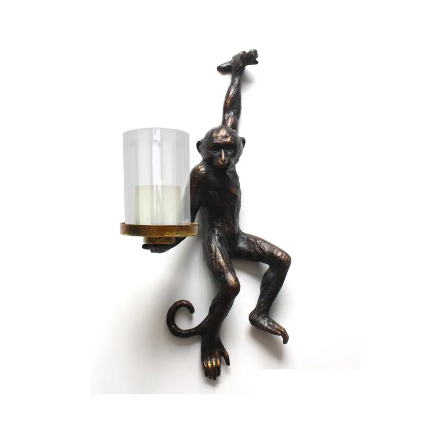 Candle Holder Monkey Animal Statue Antique Resin Gifts with Glass Dome Home Decoration Embossing Printing 1 Color factory