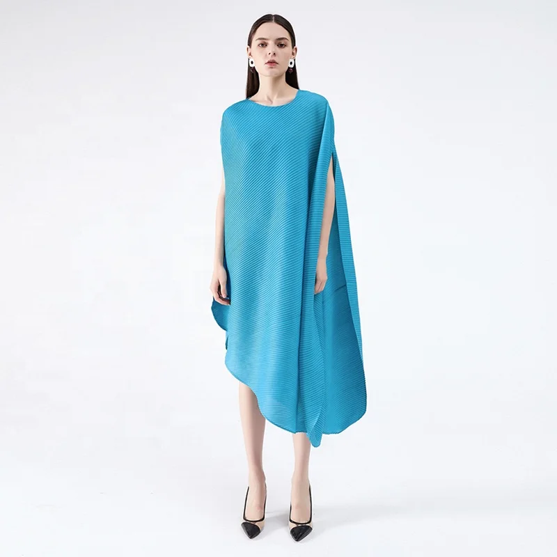 

dresses women party evening plus size women clothing Solid color sleeveless pleated irregular dress