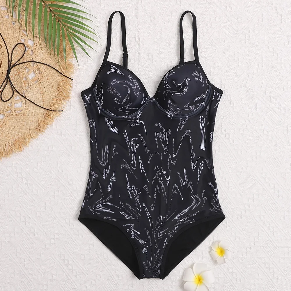 

Bra Style One Piece Swimsuit Ladies Letter CPattern Bikini Beachwear, Shown