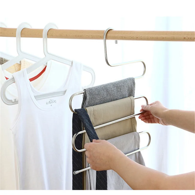 

Trousers Hanger Bathroom Organizer Magic Pants Clothes Closet Belt Holder Rack for Kitchen Bathroom Room Shelf Organizer Bars, As photo