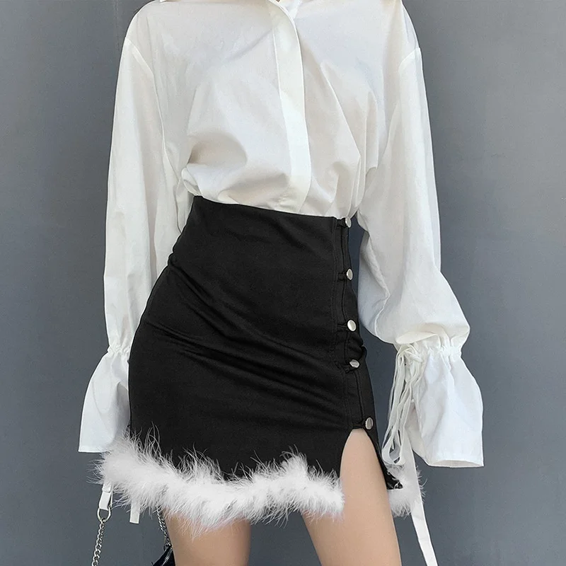 

Christmas vintage new arrivals 2020 hot sale dresses women sexy mini solid color feathers sexy mini women's skirts, Black