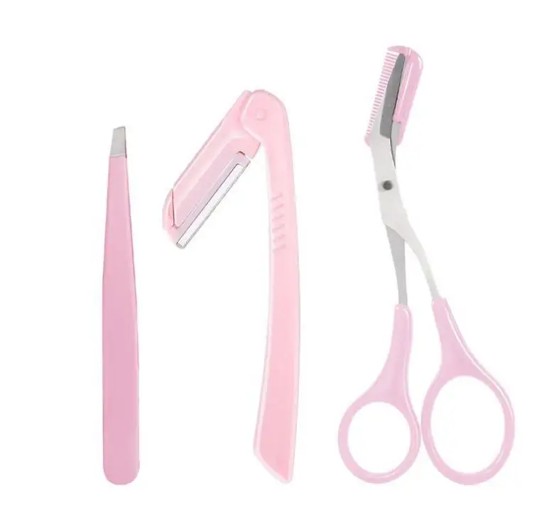 

Stainless Steel Beauty Tweezers Eyebrow Scissors Pink Eyebrow Tweezer Kit Eyebrow Trimming Knife, Black/pink