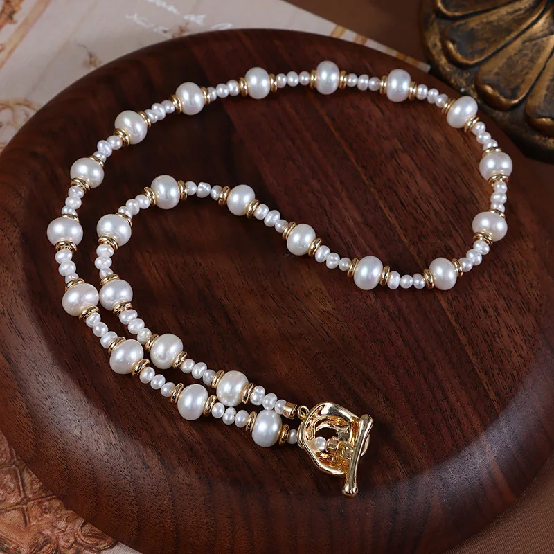 

Wholesale18k Gold Fresh Water Pearl Necklace OT Buckle Collarbone chain Genuine Classic style 7-8mm Pearl Necklace For Women