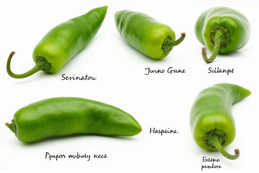 Close-up comparison of green and red serrano peppers showing their slender shape and smooth skin