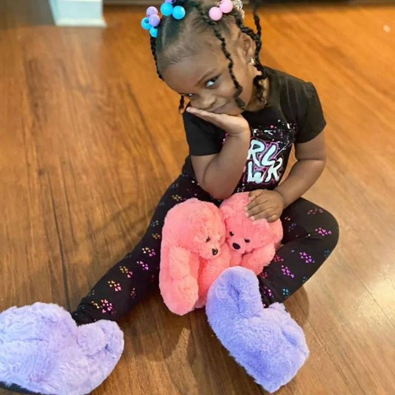 

MMX62 18cm Children Cute House Slippers 18 And 20Cm Kids Teddy Bear Slippers, As picture or custom