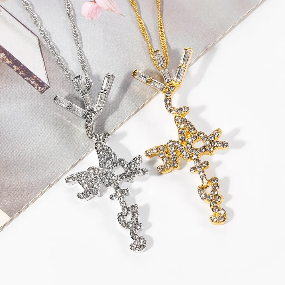 Wholesale fashion metal alloy zircon rhinestone cactus jack letter necklace