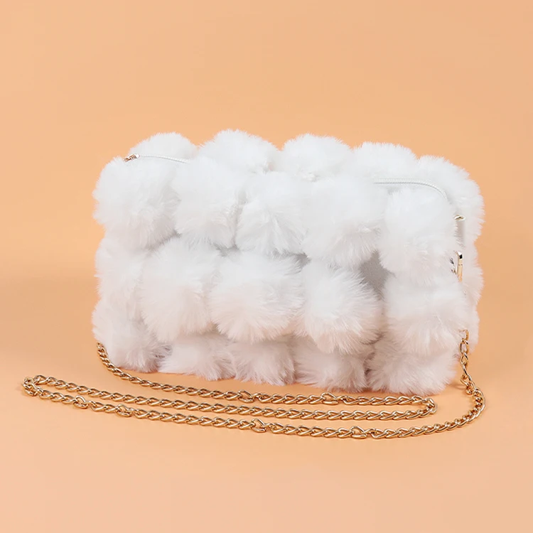 

2021 fashion winter girls sling bags bolsos de mujer single chain plush fur shoulder crossbody luxury furry handbags for women, Customized color