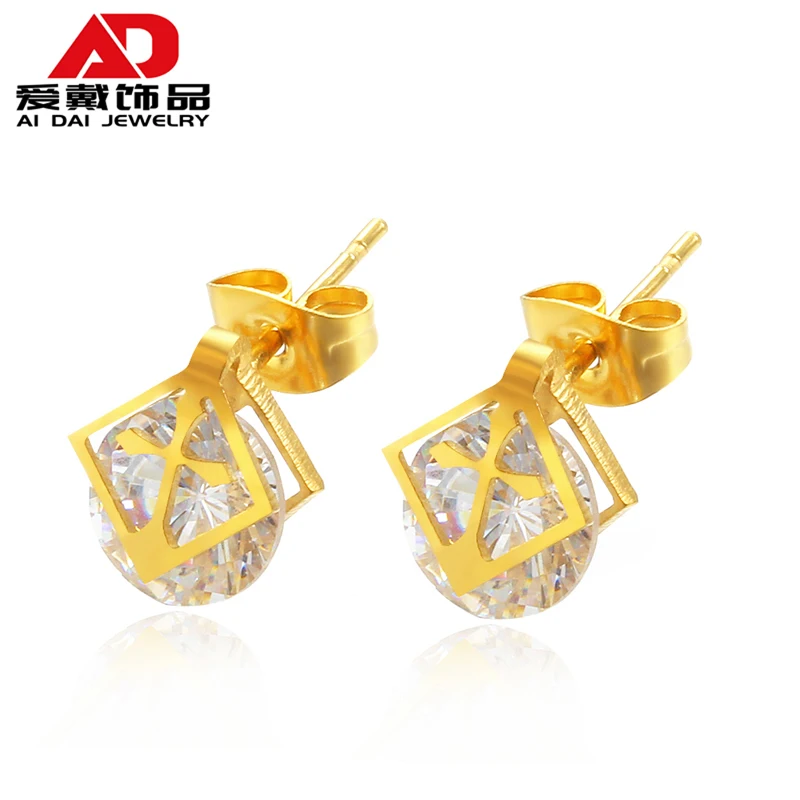 

Fashionable titanium steel square diamond-studded rotatable female earrings temperament earrings zircon stainless steel earrings