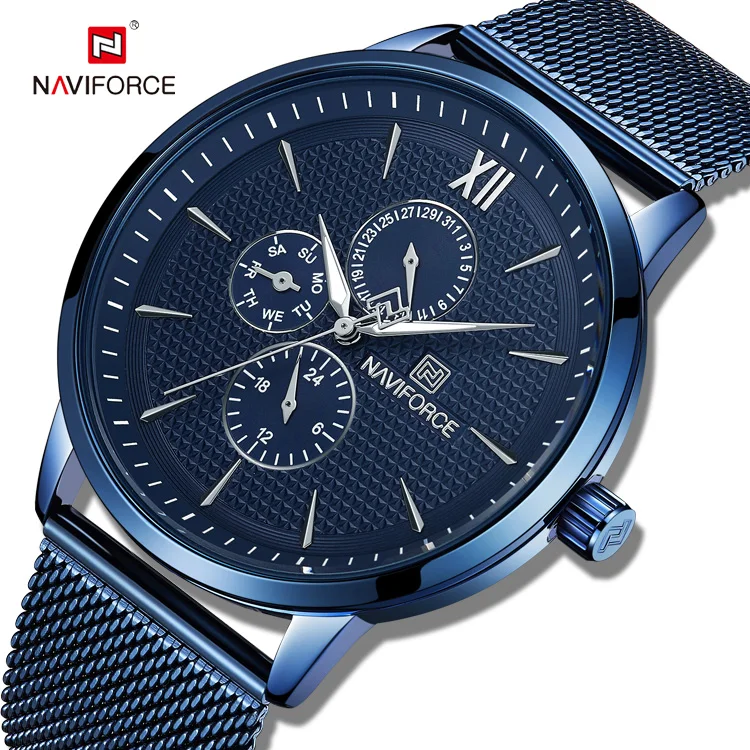 

New Luxury NAVIFORCE Brand Mens Casual Watches 24Hour Luminous Hands Fashion Mesh Band Sport Quartz Watch Men Relogio Masculino, 5 color