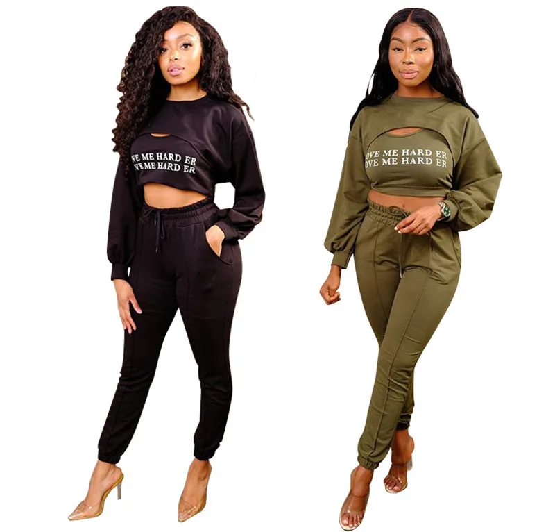 

YQ988 Wholesale fashion women's letter printed hoodies two piece clothing set sport clothing set, As shown
