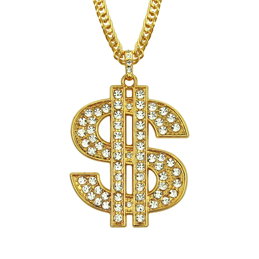 

Electroplating Hiphop Dollar Dollar Pendant Necklace European and American Popular Crystal Choker Name Necklace Personalised