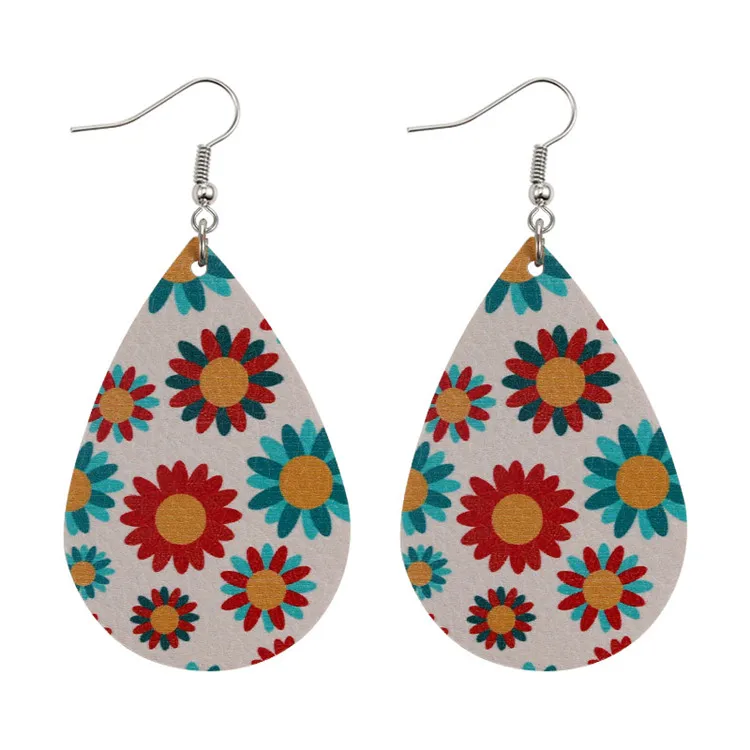 

Wholesale Colorful Boho Geometric Teardrop Print Drop Dangle Tassel Leather Earrings for Women Bohemian Jewelry
