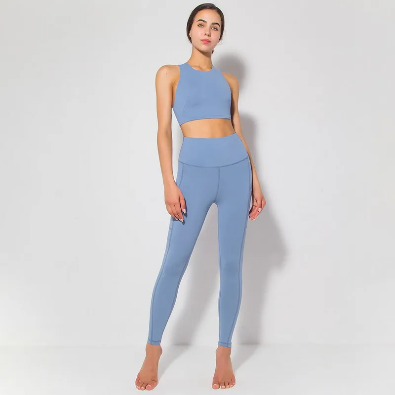

Top Selling Custom Fitness Leggings With Pockets Women High Waist Leggings Women Active Wear Set Yoga Set, As picture
