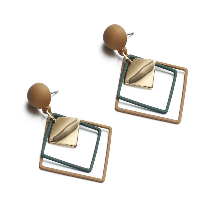 

Personalized Frosted Square Double-layer Geometric Long Earrings