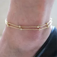 

Gold Chic Concise Double Layer Bridal Wedding Anklets Chain Charm Beads Leg Ankle Bracelet for Women Foot Jewelry