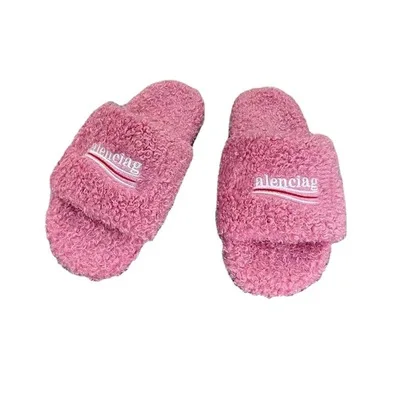 

Popular High Quality Women Fashion Slippers Oversized Faux Fur Slippers Open Toe Fluffy Slides On Sale, Pink,orange,black,white