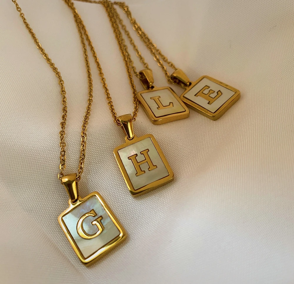 

Women 18K Gold Plated Stainless Steel Letter A-Z Initial Rectangle Shell Alphabet Pendant Necklace