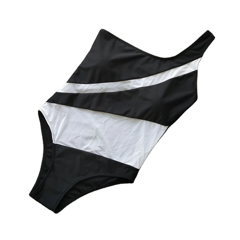 

Women Ladies Swimsuit Bodysuit Sleeveless One Shoulder Patchwork See-through Sheath Sexy Jumpsuit Halter Corset Body