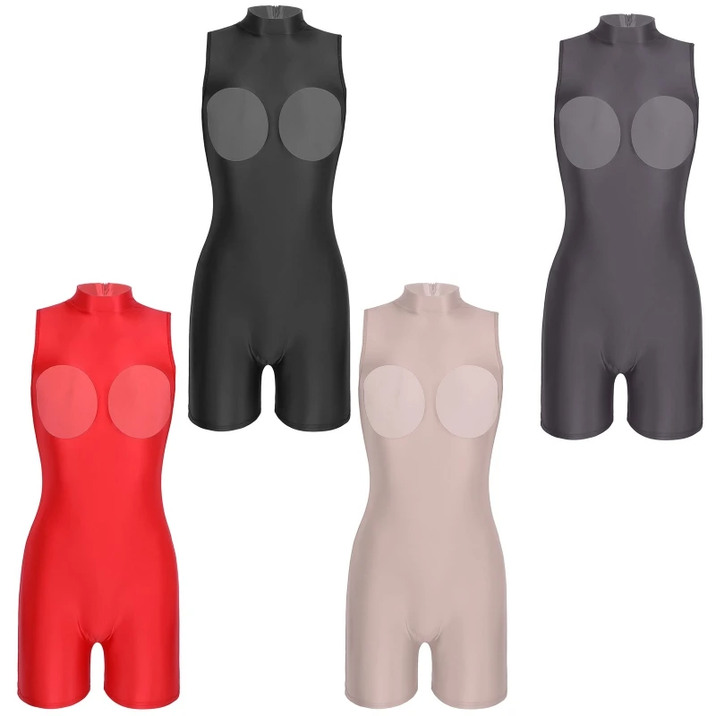 

New Arrived Womens Teddies Zipper Glossy Bodysuit Open Cup Hole Leotard Lingerie Bodycon Clubwear