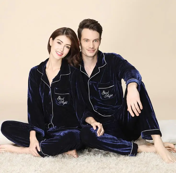 

Chinese factory price pajamas lover's sleep wear men and women velvet pajamas set, Wine,blue,red,grey