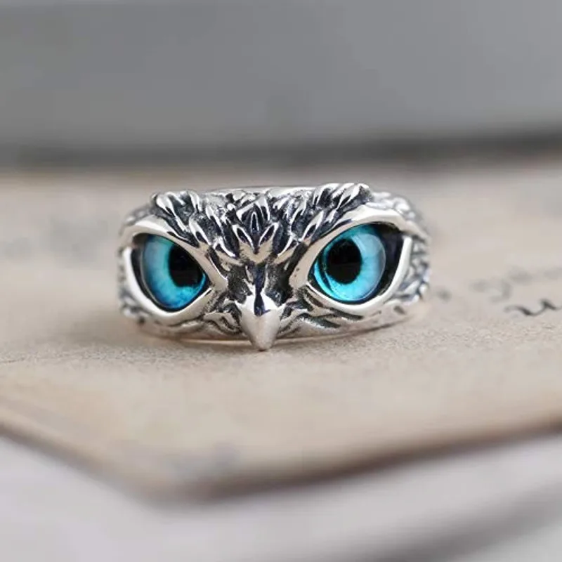 

In Stock 2 Colors 2021 Hot Selling Personalized Exaggerated Adjustable Animal Owl Ring Evil Eye for Couples, As photo