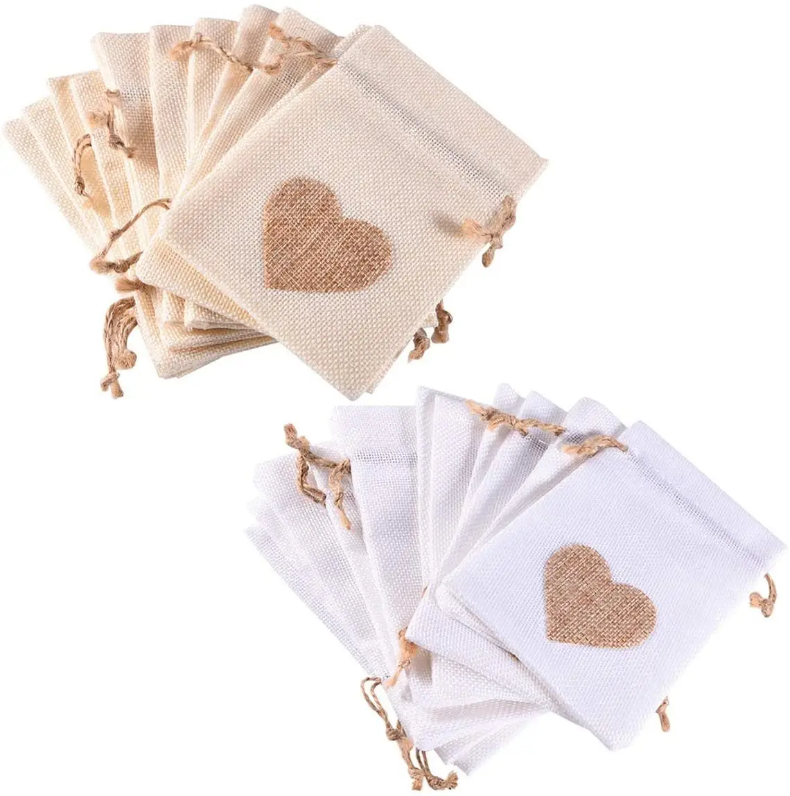 

Heart Jute Favor Pouches Wedding Party Burlap Heart Gift Bags Drawstring bag, White