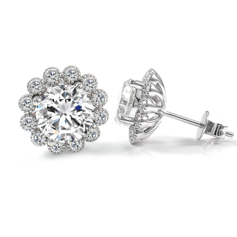 

Charming flower shape stud earrings 18k gold earrings round cut moissanite earring with halo moissanite bijoux