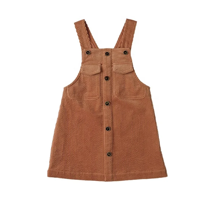 

Summer Spring Boutique Baby Girls Corduroy Overalls Jumper Skirt Brown Solid Color Suspender Frocks Skirt with Pocket On Chest