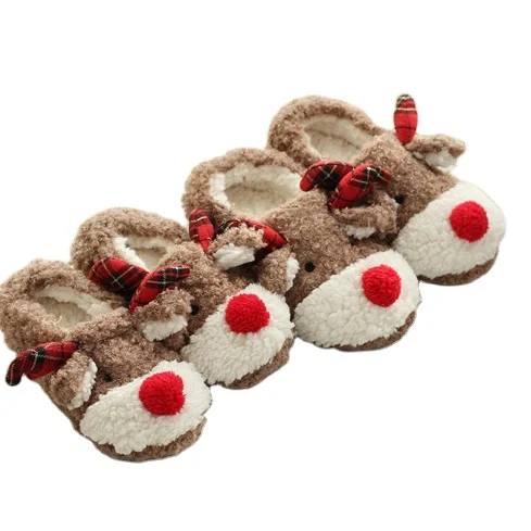 

Winter new fashion cartoon plush slippers women home indoor warm non-slip cotton slippers, Brown