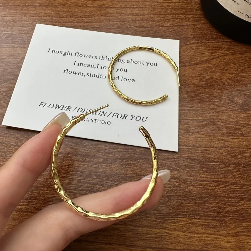 Wholesale 925 Sterling Silver Big Circle Round Hammered Hoop Earrings for Party Jewelry