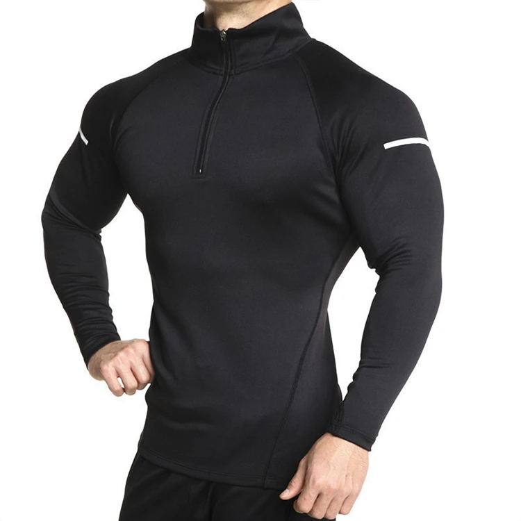 Long Sleeve Half Zip Sweat Wicking Fitness Wear Workout Running Gym Hoodie Men