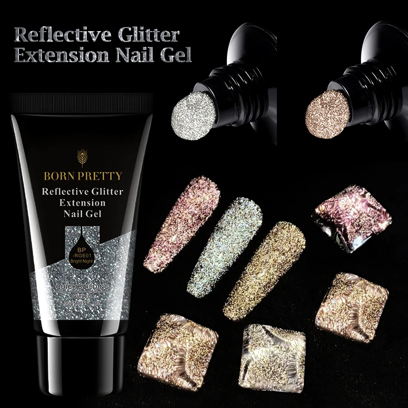 

BORN PRETTY 30g Reflective Glitter Extension Nail Gel Soak Off Disco Gel Polish for Nail Extended, 3 colors for choose