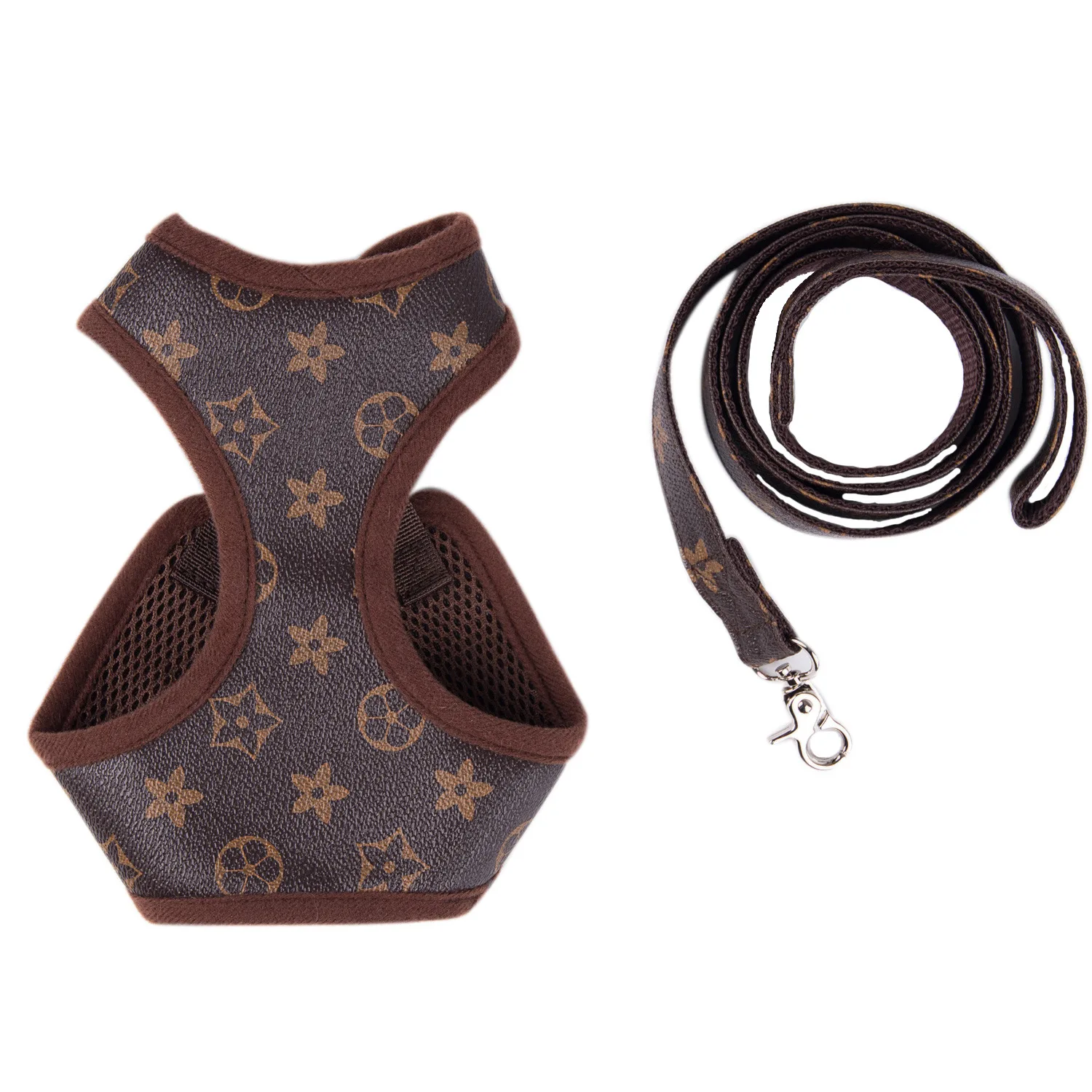 

Custom print soft leather fashion dog car harness vest pet leash