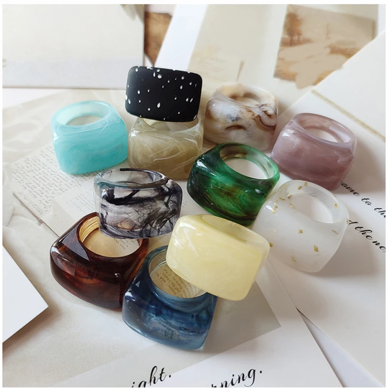 

Trendy Acrylic Resin Ring Transparent Muticolor Resin Ring for Women Men Ins Personalized, As pictures